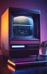 an old computer and keyboard are on a desk
