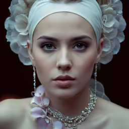 woman wearing white jewelry and flowers on her head
