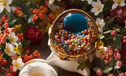 this item has many flowers surrounding it