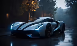 the car is on a rainy day with a fog