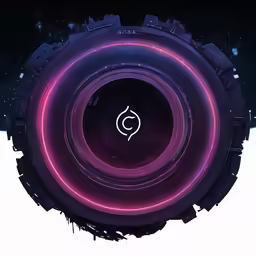 some purple lights around a circular object