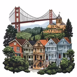 the san francisco neighborhood with the golden gate bridge and red roofed houses