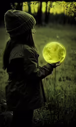a person holding a glowing yellow plate in front of her face