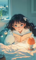 a doll wearing a white robe lying in bed