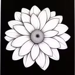 drawing a flower using black and white markers,a large white flower with leaves on it