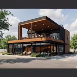 the outside of a building has some furniture on top of it