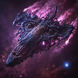 a space ship floating under a giant star filled sky