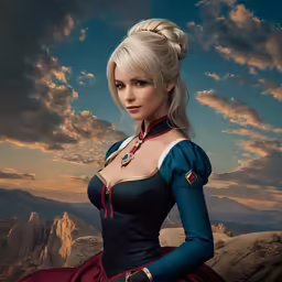 a woman in a princess outfit standing on a hill