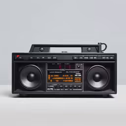 a black radio with two speakers and one on the radio