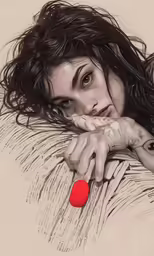 a close up of a person laying down with a red object in their hands