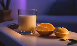 an orange and half an orange sitting on a table
