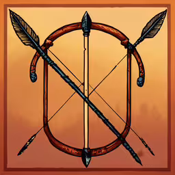 a drawing of a bow and two arrows,a brown background with two bows and an arrow on it