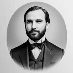 a black and white photo of a man with a beard
