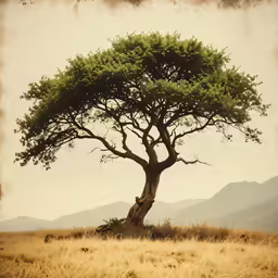 there is a tree that has grown in the grass