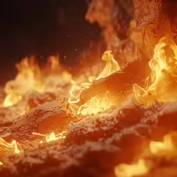 fire blazing up with small yellow flames in the background