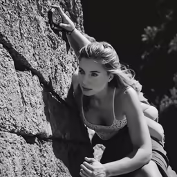 a woman climbing on the side of a rock wall