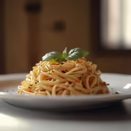 a plate that has a pasta dish on it