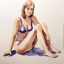 a drawing of a woman in a blue bikini top