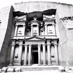 an ornate building has columns, clocks and pillars