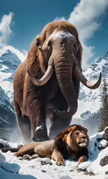 two large animal standing on top of snow covered ground