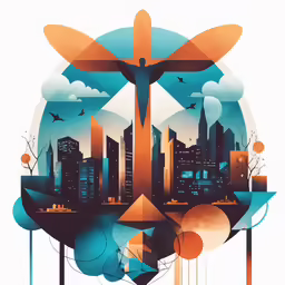 the skyline is in a circular shape with a cross at the center