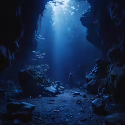 an image of a cave entrance that is surrounded by rock