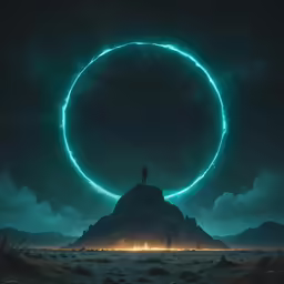 an artwork with a man standing in the middle of a circle