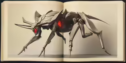 a book opened to a page showing an image of a large insect