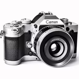 a digital camera with the lens on and the lens facing upward