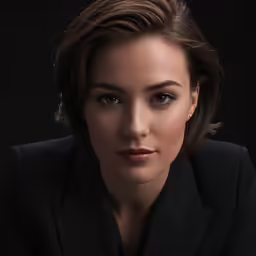 a woman is wearing a suit and posing for the camera