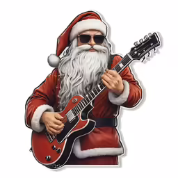 santa holding a guitar with the text guitar in the mouth