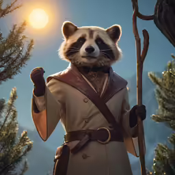 a man dressed like a star wars character holding a stick