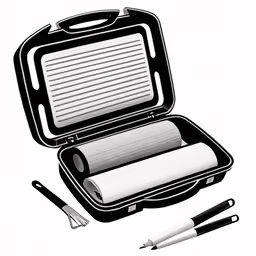 a travel case with three rolls of paper and two pens