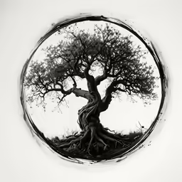 the tree is growing around it and on its side
