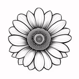 a sunflower is shown in black and white,the back side of a flower, drawn with black ink