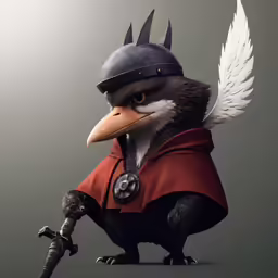 an eagle dressed in an armor and helmet with wings