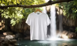 t - shirt hanging from branch next to stream