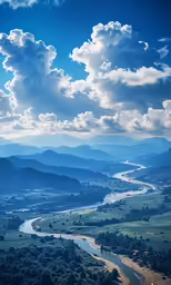 the beautiful blue skies and clouds over a valley