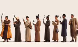 a line up of asian women and men