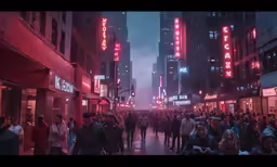 the crowd is going up and down the city street