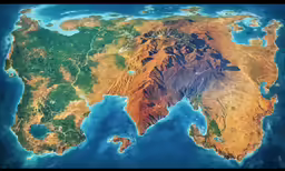 the earth in a low angle with mountains and sea