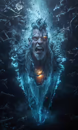 this digital painting depicts a man with eyes open in water