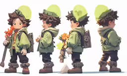 a set of small animated images showing a boy with a backpack