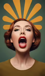 a woman with her mouth open making an emanation