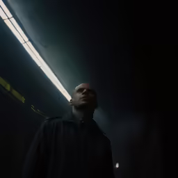 the man in the dark is staring upward