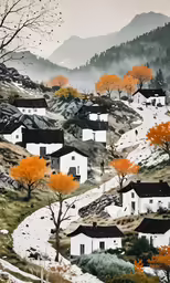 some snowy homes are sitting on a hill