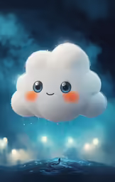 a small cloud with blue eyes on it
