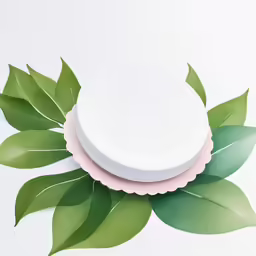 pink paper plates sit atop green leaves