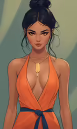 a cartoon picture of a woman in an orange dress