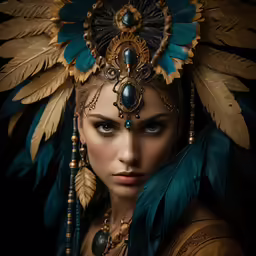the girl is wearing an ornate head piece